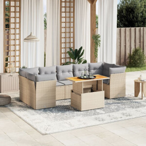 vidaXL 8-delige Loungeset met kussens poly rattan beige