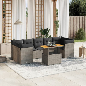 vidaXL 8-delige Loungeset met kussens poly rattan grijs