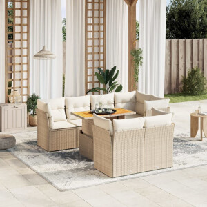 vidaXL 8-delige Loungeset met kussens poly rattan beige