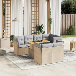 vidaXL 8-delige Loungeset met kussens poly rattan beige