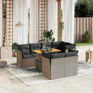 vidaXL 8-delige Loungeset met kussens poly rattan grijs