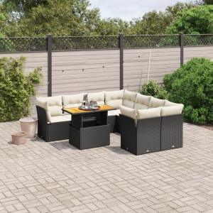 vidaXL 9-delige Loungeset met kussens poly rattan zwart