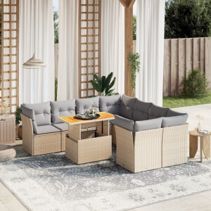 vidaXL 9-delige Loungeset met kussens poly rattan beige