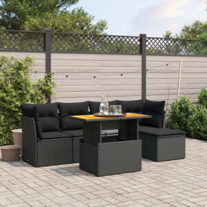 vidaXL 6-delige Loungeset met kussens poly rattan zwart