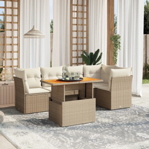 vidaXL 5-delige Loungeset met kussens poly rattan beige
