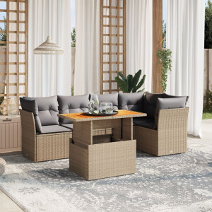 vidaXL 5-delige Loungeset met kussens poly rattan beige