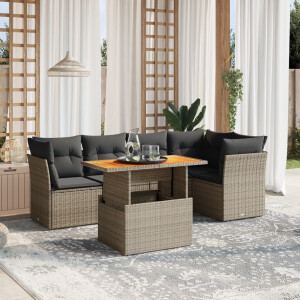 vidaXL 5-delige Loungeset met kussens poly rattan grijs