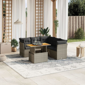 vidaXL 5-delige Loungeset met kussens poly rattan grijs