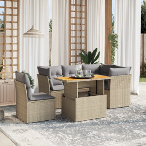 vidaXL 5-delige Loungeset met kussens poly rattan beige