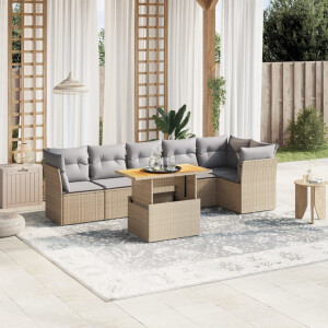 vidaXL 7-delige Loungeset met kussens poly rattan beige