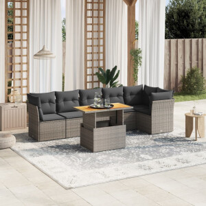 vidaXL 7-delige Loungeset met kussens poly rattan grijs
