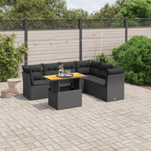 vidaXL 7-delige Loungeset met kussens poly rattan zwart