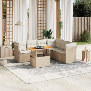 vidaXL 7-delige Loungeset met kussens poly rattan beige