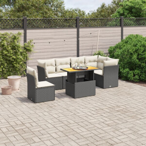 vidaXL 7-delige Loungeset met kussens poly rattan zwart