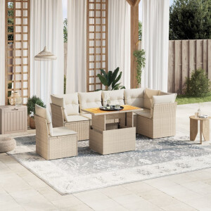 vidaXL 7-delige Loungeset met kussens poly rattan beige