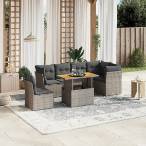 vidaXL 7-delige Loungeset met kussens poly rattan grijs