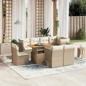 vidaXL 9-delige Loungeset met kussens poly rattan beige