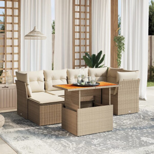 vidaXL 7-delige Loungeset met kussens poly rattan beige