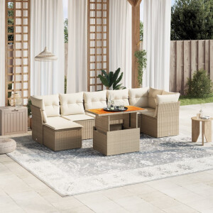 vidaXL 8-delige Loungeset met kussens poly rattan beige