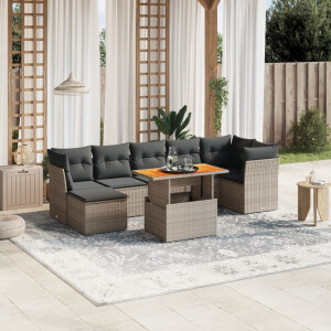 vidaXL 8-delige Loungeset met kussens poly rattan grijs