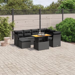 vidaXL 8-delige Loungeset met kussens poly rattan zwart