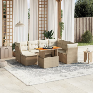 vidaXL 8-delige Loungeset met kussens poly rattan beige