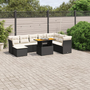 vidaXL 9-delige Loungeset met kussens poly rattan zwart