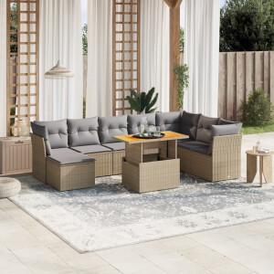 vidaXL 9-delige Loungeset met kussens poly rattan beige