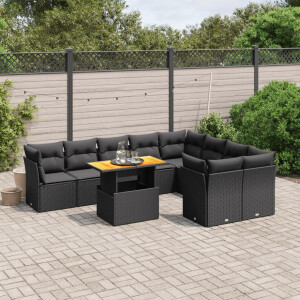 vidaXL 10-delige Loungeset met kussens poly rattan zwart
