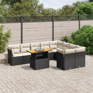 vidaXL 10-delige Loungeset met kussens poly rattan zwart