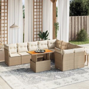 vidaXL 10-delige Loungeset met <a title="kussens vergelijken" href="https://furn.nl/kussens">kussens</a> poly rattan beige