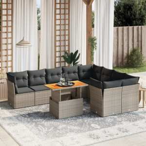 vidaXL 10-delige Loungeset met kussens poly rattan grijs