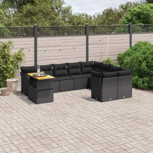 vidaXL 10-delige Loungeset met kussens poly rattan zwart