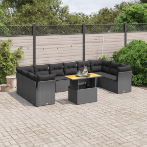 vidaXL 11-delige Loungeset met kussens poly rattan zwart