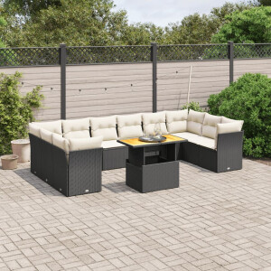 vidaXL 11-delige Loungeset met kussens poly rattan zwart
