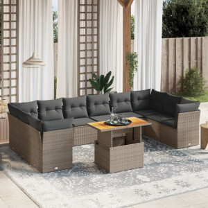 vidaXL 11-delige Loungeset met kussens poly rattan grijs