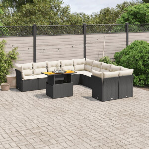 vidaXL 11-delige Loungeset met kussens poly rattan zwart