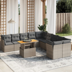 vidaXL 11-delige Loungeset met kussens poly rattan grijs