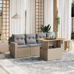 vidaXL 5-delige Loungeset met kussens poly rattan beige
