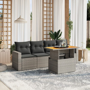 vidaXL 5-delige Loungeset met kussens poly rattan grijs