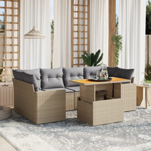 vidaXL 7-delige Loungeset met kussens poly rattan beige