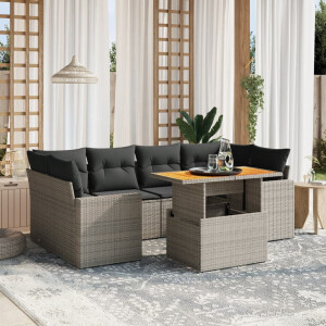vidaXL 7-delige Loungeset met kussens poly rattan grijs