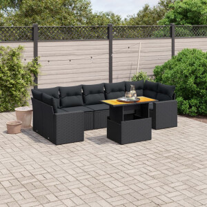 vidaXL 8-delige Loungeset met kussens poly rattan zwart