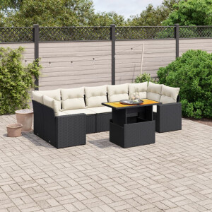 vidaXL 8-delige Loungeset met <a title="kussens vergelijken" href="https://furn.nl/kussens">kussens</a> poly rattan zwart