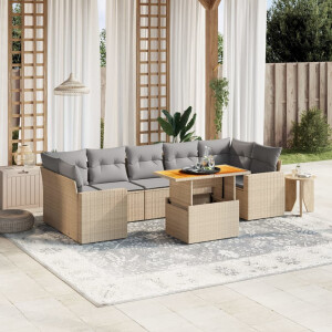 vidaXL 8-delige Loungeset met kussens poly rattan beige