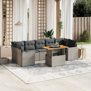 vidaXL 8-delige Loungeset met kussens poly rattan grijs