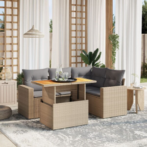 vidaXL 5-delige Loungeset met kussens poly rattan beige