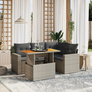 vidaXL 5-delige Loungeset met kussens poly rattan grijs