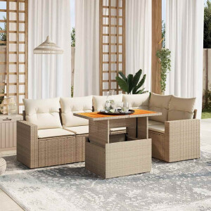 vidaXL 6-delige Loungeset met kussens poly rattan beige