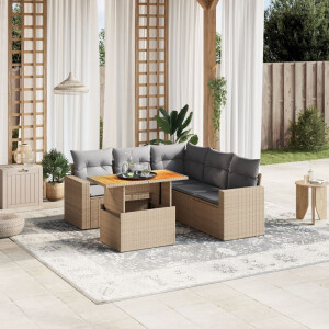 vidaXL 6-delige Loungeset met kussens poly rattan beige